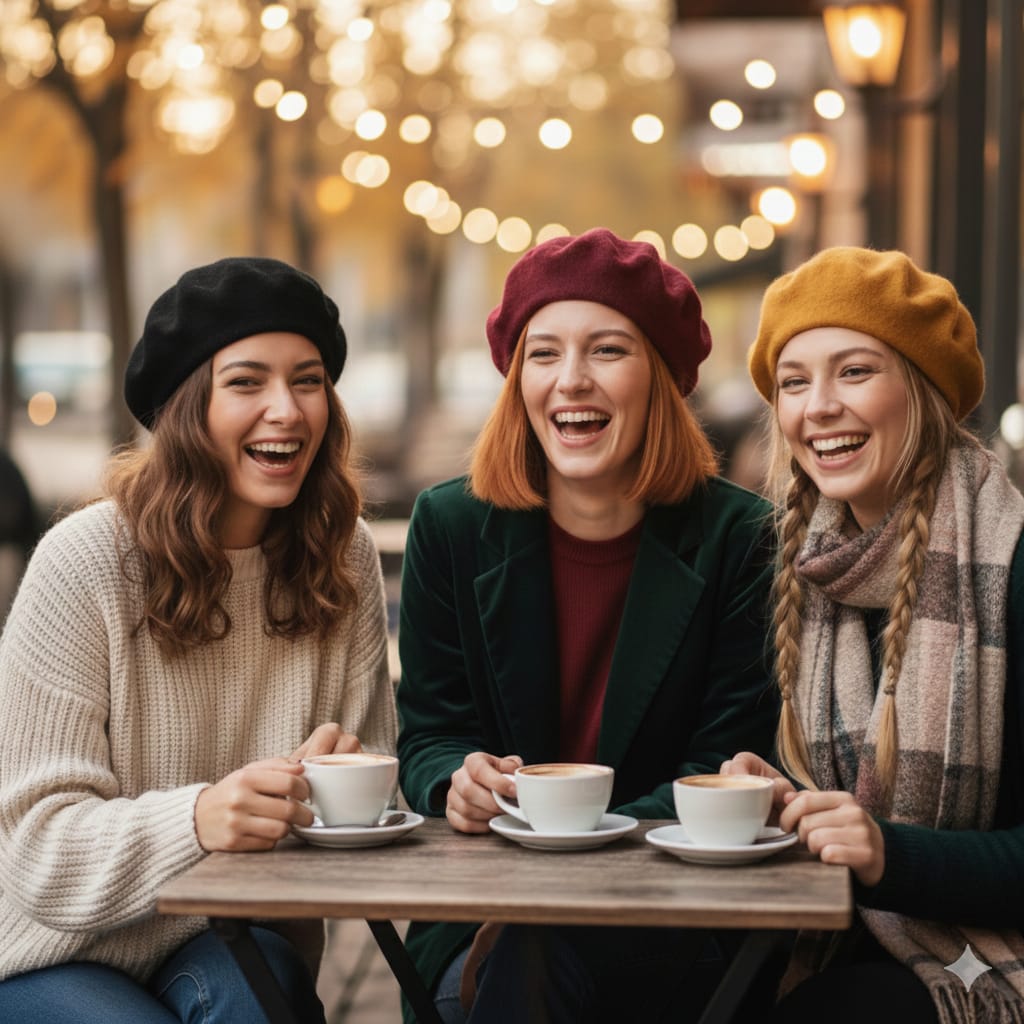Knitted Nude-Pink French Beret | Café Chic Look