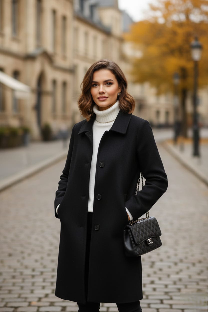 "Elegant Luxury Wool Blend Coat – Knee-Length"