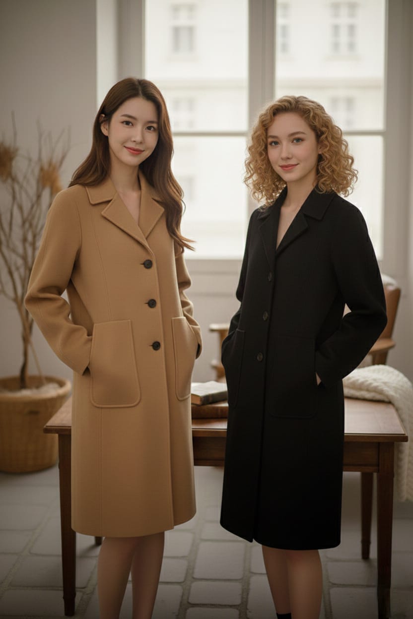 "Elegant Luxury Wool Blend Coat – Knee-Length"
