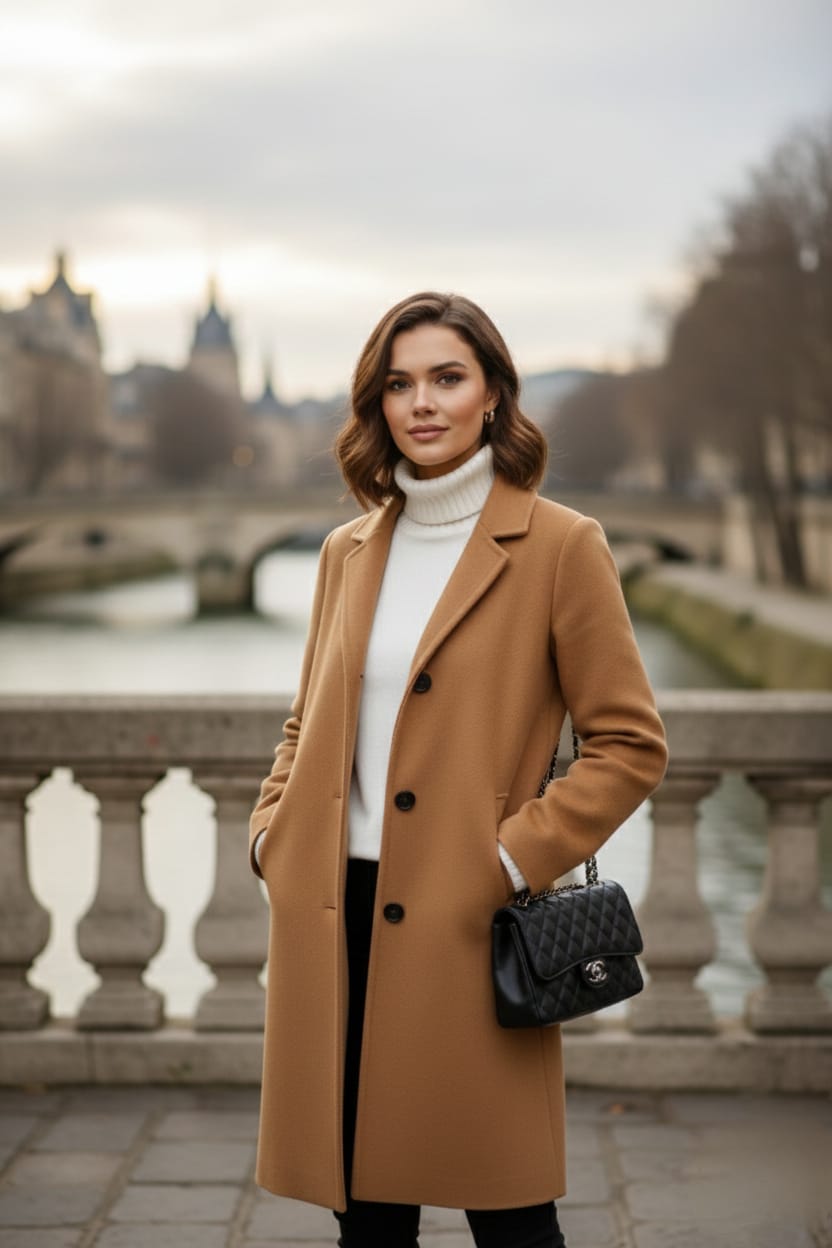 "Elegant Luxury Wool Blend Coat – Knee-Length"